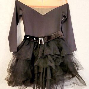 #055 Elegant Black Kids Dress with Belt